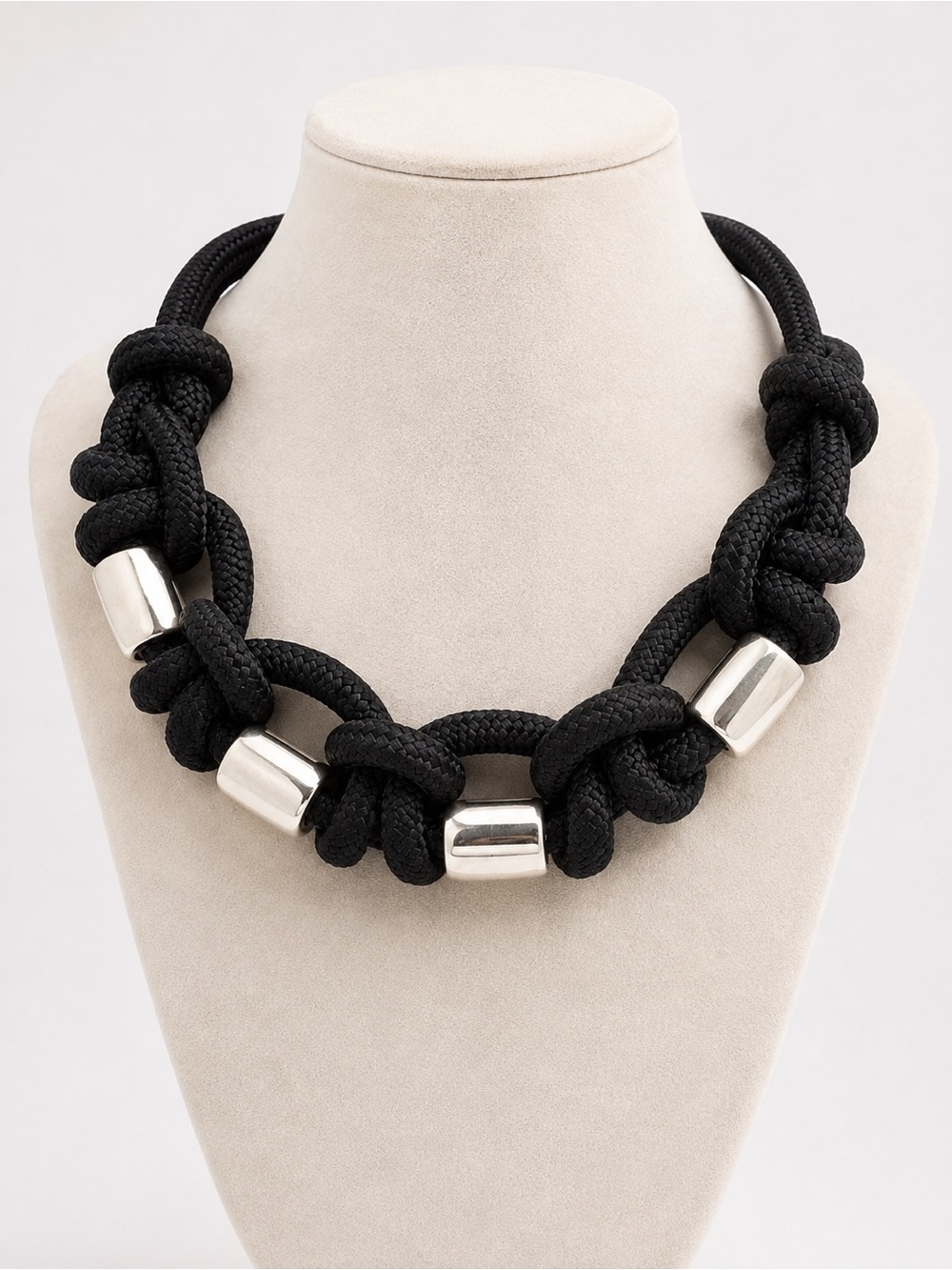 Black Braided Necklace with Silver Accents - Women Jewelry Necklaces